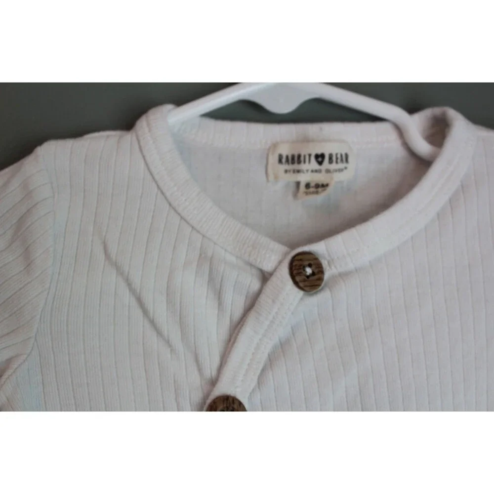 Rabbit & Bear One Piece Long Sleeve Bodysuit White Button Baby Size 6-9M